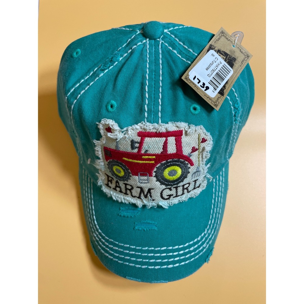 KBETHOS Baseball Cap Womens OS Turquoise NWT Farm Girl Tractor Distressed Hat